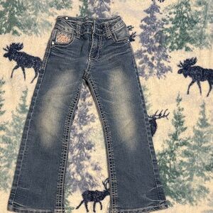 Kids Faded Blue Straight-Leg Jeans with Embellished Pocket